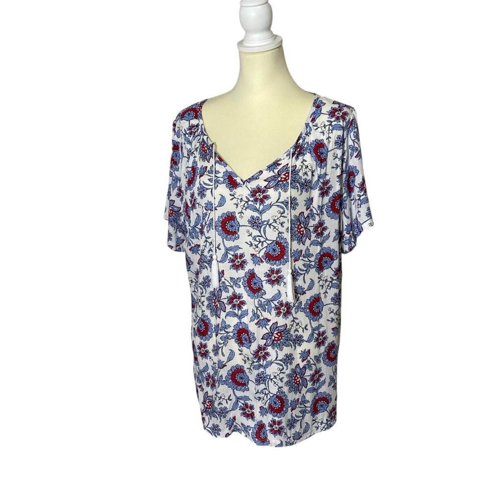 Lane Bryant Floral Gauzy Lightweight Top W/ Drawstring Tassels Women's Size 14